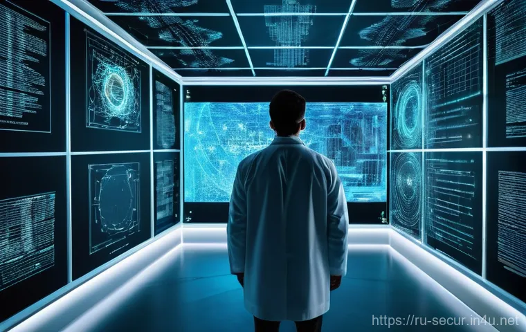 정보보안학 디지털 포렌식 툴 - Digital Forensics: The Data Weaver**
A highly detailed, realistic digital painting of a forensic inv...