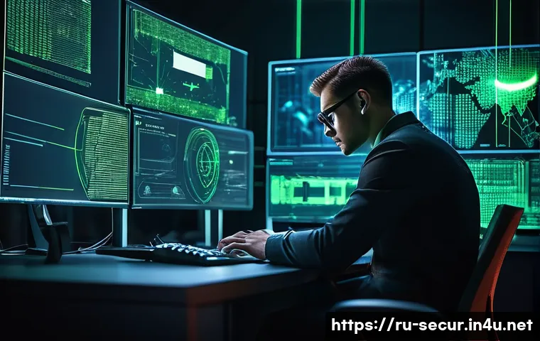 정보보안학 암호화 기술 - **A Vigilant Digital Fortress:** A modern, fully clothed cybersecurity expert, appearing focused and...