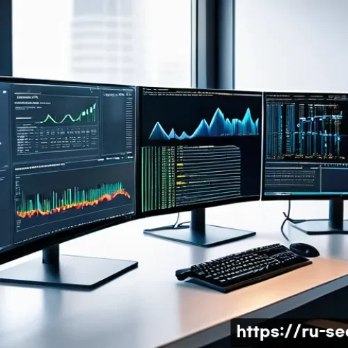 정보보안학 악성 코드 분석 - A detailed digital illustration of a cybersecurity analyst's workstation in a modern office setting,...