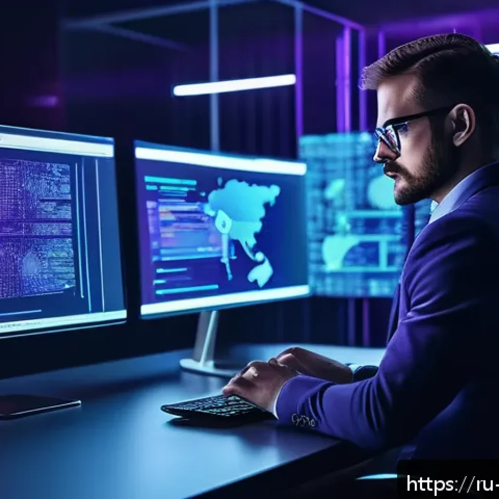 정보보안학 블록체인 해킹 - A detailed digital art scene of a cybersecurity expert analyzing blockchain attack methods on multip...