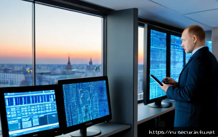 정보보안학 보안성 검사 - Photorealistic cybersecurity security assessment in a modern Moscow office, Russian IT specialist ex...